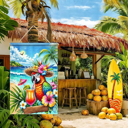 BlissYard Summer Parrot Garden Flag 12x18 Double Sided Tropical Bird Yard Flag Red Parrot Welcome Banner Outdoor Beach Palm Tree Decor Summer Garden Decorations for Home Lawn Patio Porch
