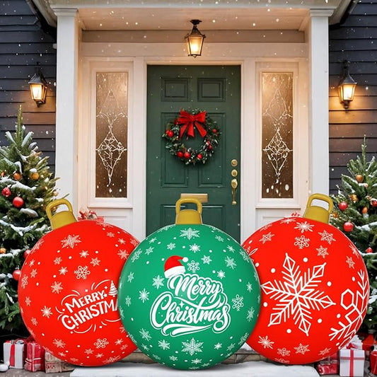 Flasoo 3 Pack Giant Christmas Ornaments, 24 Inch Inflatable Ornaments Balls Outdoor for Christmas Decorations, Giant Outdoor Jingle Bells for Front Door Yard Tree Hanging Decoration