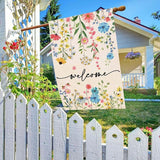 Baccessor Spring Summer Welcome Floral House Flag 28x40 Inch Double Sided Large Yard Flag Outside Outdoor Seasonal Burlap Flowers Flags Home Patio Decoration