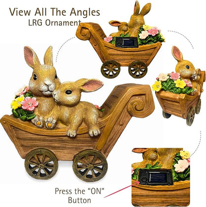 PRETMANNS Solar Garden Outdoor Statue Bunny Decor with Lights - Rabbit Lawn Ornament for Outside Yard Patio - Animal Figurines Gift for Mom Grandma - Waterproof Resin Garden Statues Outdoor – Large