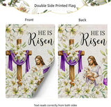 He Is Risen Easter Garden Flag 12x18 Inch Double Sided Outside flag, Jesus, Lamb, Cross, Bouquet of Lilies Yard Outdoor Easter Holiday Decoration