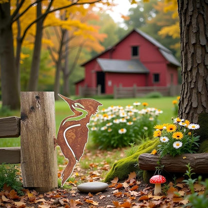 Rusty Metal Bird Silhouettes Garden Fence Decor Woodpecker Gardening Country Metal Bird Robin Yard Art Decoration Steel Outdoor Decor Garden Statues