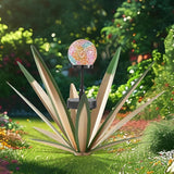Tequila Rustic Sculpture Metal Yard Decor with Solar Mosaic Light, 21in (H) Hand Painted Metal Agave Garden Statue (1 Pack Green)
