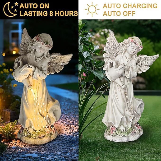 Solar Angel Statue for Outdoor Garden Decor, 10.6 INCH Outside Angel Sprinkles Water Sculptures Ornaments for Balcony, Garden, Patio, Yard, Lawn, Birthday Gifts for Women Mom Grandma