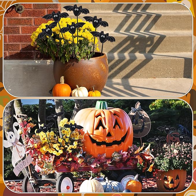 6 Pcs Halloween Bat Garden Stake Spooky Yard Decor Wood Bat Plant Stakes for Halloween Indoor Outdoor Lawn Porch Pathway Patio Decoration