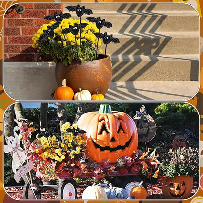 6 Pcs Halloween Bat Garden Stake Spooky Yard Decor Wood Bat Plant Stakes for Halloween Indoor Outdoor Lawn Porch Pathway Patio Decoration