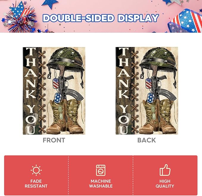 AVOIN colorlife Memorial Day Thank You Heroes House Flag 28x40 Inch Double Sided, Military Soldiers Boots Patriotic Veteran Yard Outdoor Decoration