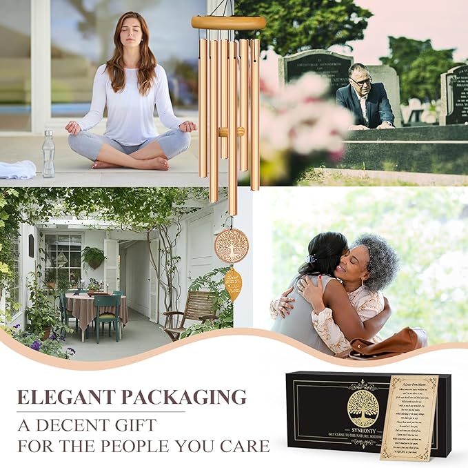 Memorial Wind Chimes for Loss of Loved One, Sympathy Wind Chimes with Tree of Life, Remembrance in Memory of Mom Dad, Bereavement and Condolence Memorial Gifts(Rose Gold)