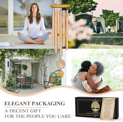 Memorial Wind Chimes for Loss of Loved One, Sympathy Wind Chimes with Tree of Life, Remembrance in Memory of Mom Dad, Bereavement and Condolence Memorial Gifts(Rose Gold)