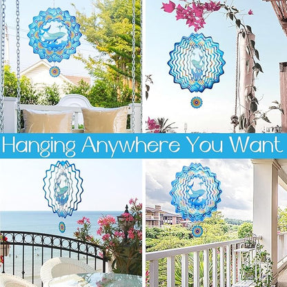 3D Whale Wind Spinner for Outdoor Garden and Yard, 12 inch Kinetic Hanging Wind Sculpture Garden Decor, Metal Patio Art Memorial Gift for Women/Mom/Wife/Grandma &Holiday