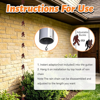 10.7FT Rain Chains for Gutter, Decorative Rain Chain with 10 Orangutan Cups, Adjustable Rain Catcher Chain for Eaves Drainage, Replacement for Downspout