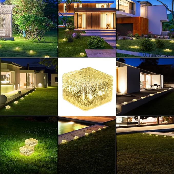 HOFLYW 6 Pack Solar Brick Lights Landscape Path Light Garden Decoration Yard Paver Road Lighting Recessed Paver for Garden, Pathway, Patio, Walkway Decor