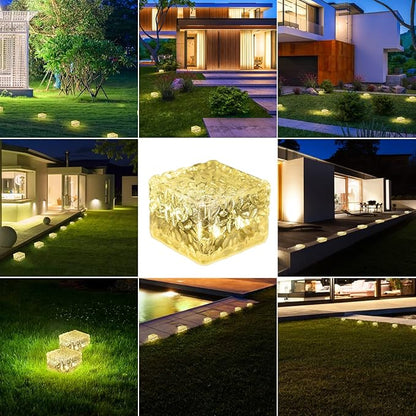 HOFLYW 6 Pack Solar Brick Lights Landscape Path Light Garden Decoration Yard Paver Road Lighting Recessed Paver for Garden, Pathway, Patio, Walkway Decor