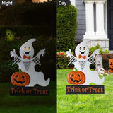 Glitzhome Lighted Metal Ghost Halloween Yard Stake or Wall Hanging Decor, 32" H, White