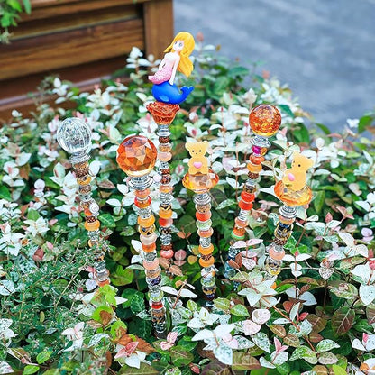 AIPRIDY 158 Pcs DIY Fairy Wand Garden Stakes Kit,Multiple Color Scheme European Beads Crystal Diamond Tops and 12 or 10 Inch Threaded Rods,Stainless Steel Stakes with Diamond Toppe (Sun)