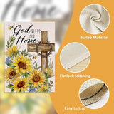 God Bless Our Home Spring Summer Easter Decorative House Flag, Religious Cross Sunflower Floral Garden Yard Outside Decorations, Inspirational Fall Autumn Outdoor Large Home Decor 28 x 40