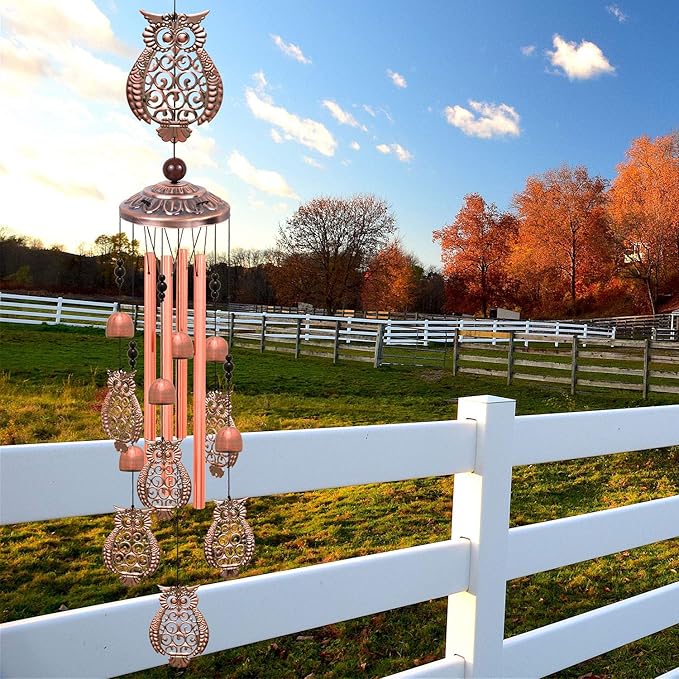 Large Owls Wind Chimes - Garden, Home & Patio, Balconies, Room, Indoor, Outdoor Decoration, Owl Windchimes Decor, Red Copper Windchime, Outdoor Wind Catcher, Memorial Wind Bells Gifts for Mom & Women