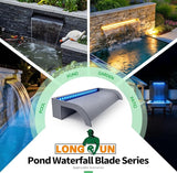 Waterfall Pool Fountain, LONGRUN Acrylic Waterfall Spillway for Pools and Ponds - 11.8" Wide Decorative Water Feature for Swimming Pools, Koi Ponds, and Garden