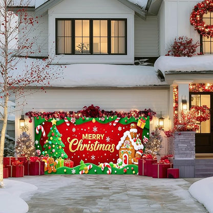 IVN Candy Cane Gingerbread Christmas Scene Garage door banner Door Cover Indoor And Outdoor Studio Background Hanging Decoration 13x6ft