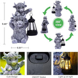 Solar Highland Cow Garden Decor - Resin Cow Statue with Solar Lantern Outdoor Yard Patio Decor - Ideal Gifts for Women,Mom Men (Grey)