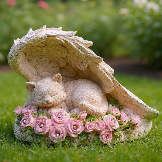 Elenon Cat Pet Memorial Stones Outdoor Statue, A Sleeping Cat Memorial Stones with Solar Light Garden Statue Decor, Pet Loss Sympathy Remembrance Grave Gifts