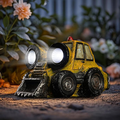Etlemonde Garden Statue Outdoor Solar Truck Decor with Light Rustic Vintage Bulldozer Construction Decoration for Lawn Patio Yard Gifts for Men