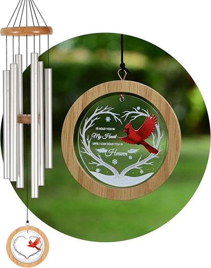 Wind Chimes for Outside, Wind Chimes Outdoor Clearance, Deep Tone Outdoors, Cardinal Wind Chime, Memorial, Sympathy Gift, Patio, Porch, Home Décor, Modern, Acrylic Art, Silver (34" Cardinal)