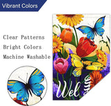 Louise Maelys Welcome Spring Floral House Flag 28x40 Inch Double Sided, Burlap Large Spring Summer Butterfly Yard for Seasonal Outside Outdoor House Decoration