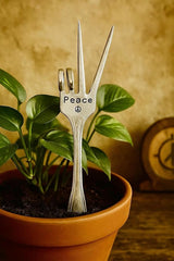 Plant Marker, Peace Sign Fork, Container Indoor Garden, Recycled Fork Stamped