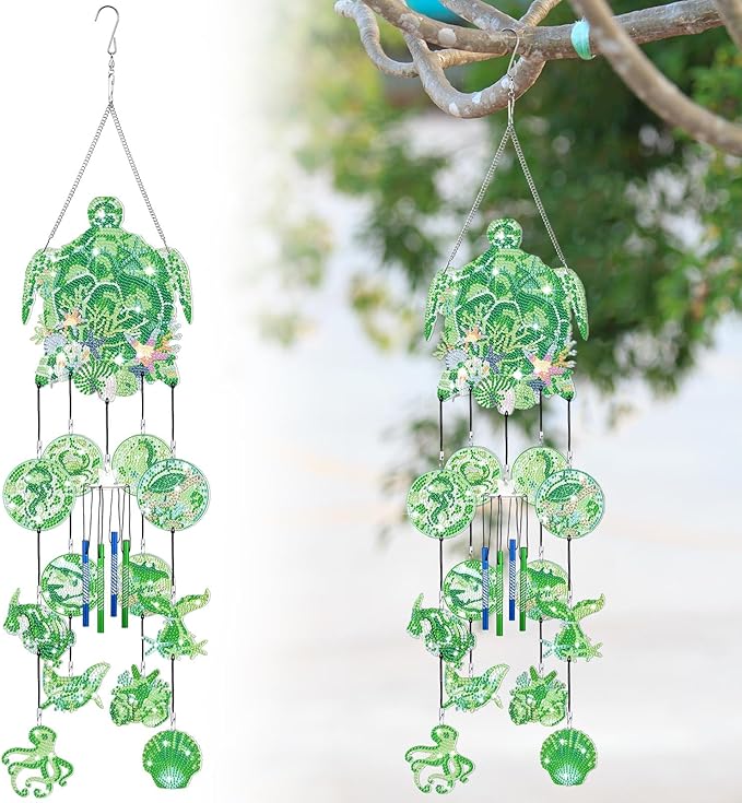 GlikCeil Beach Wind Chimes Diamond Art Wind Chimes Suncatchers Beach Diamond Art Kits with Crystal Pendant Hanging Ornament for Home Garden Patio Backyard Decor (Green)