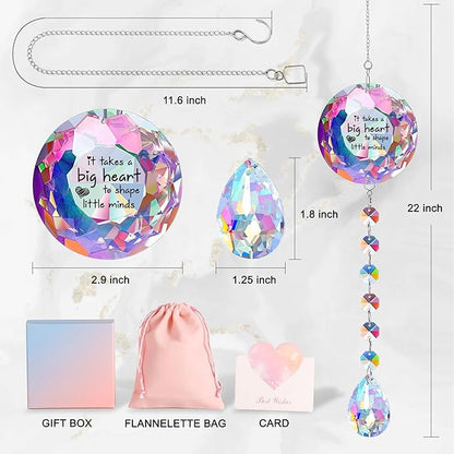 Teacher Gift Crystal Suncatcher -It Takes a Big Heart to Shape Little Minds, Hanging Prism Decor for Home Office Classroom, Perfect Appreciation Gift for Women Teachers Christmas Birthday