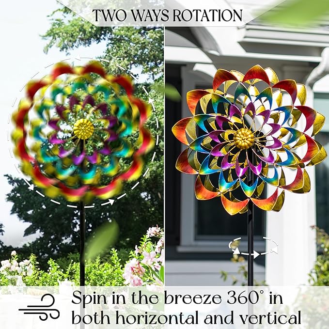 Pure Echo Wind Spinners Outdoor for Yard and Garden Large, Metal Wind Spinners & Wind Sculptures 84 inch, Birthday Gift for Women Family Garden Decor(Colorful)