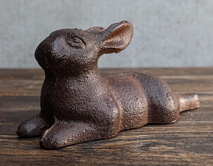 Ebros Gift Cast Iron Whimsical Bunny Rabbit Lying Down Abstract Taxidermy 3D Art Sculpture 5.25" Long for Home Garden Outdoors and Indoors Decorative Accent (3)