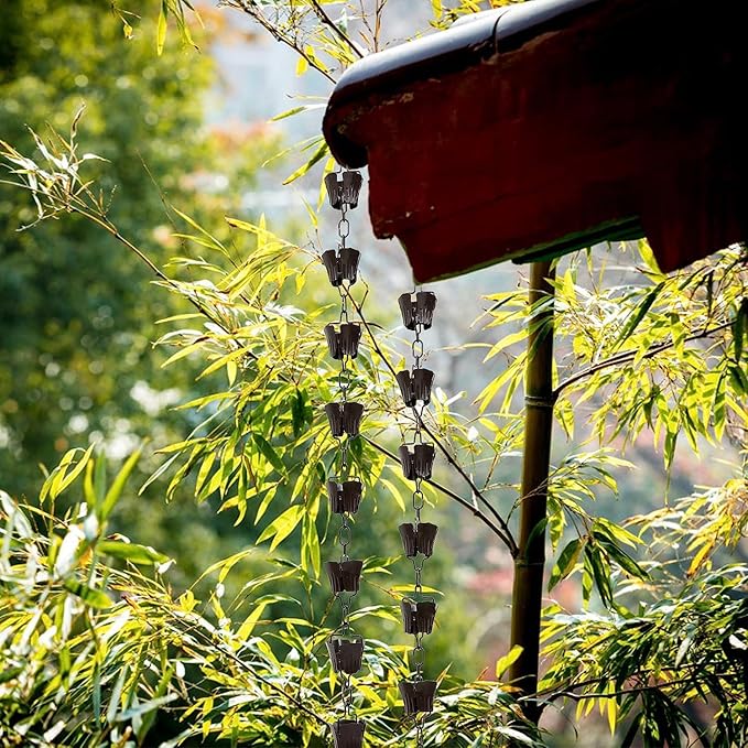 Rain Water Chain Rain Chain 1m Flower Rain Chain for Gutter Downspout Copper Decorative Rain Chain Bell Practical