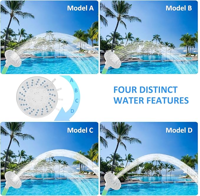 Pool Fountain for Above & Inground Pools – 360° Adjustable Pool Waterfall, Pool Sprinkler Fountain with 4 Spray Modes, Green Glow-in-The-Dark Riser – Swimming Pool Cooler & Pool Accessories