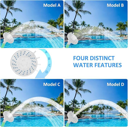 Pool Fountain for Above & Inground Pools – 360° Adjustable Pool Waterfall, Pool Sprinkler Fountain with 4 Spray Modes, Green Glow-in-The-Dark Riser – Swimming Pool Cooler & Pool Accessories