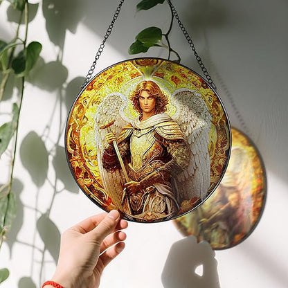 8-Inch Archangel Stained Glass Suncatcher Ornament, Stained Glass Window Hanging & Decor, Religious Ornament, Religious Holiday Decor — Christian Gifts, Religious Gifts, Gift for Christmas