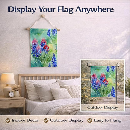 Caroline's Treasures Texas Bluebonnets in Watercolor Garden Flag Mailbox Flag Decorative Yard Flag Banner Outside Patio Artwork Yard Flower Beds, Garden Size, Multicolor