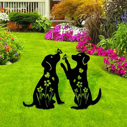 2 Pack Decorative Garden Stakes - 15" Rust-Resistant Metal Dog Silhouette Outdoor Decor, Corten Steel Labrador Yard Art with Easy Installation for Gardens, Patios & Walkways (Black Lab Design)