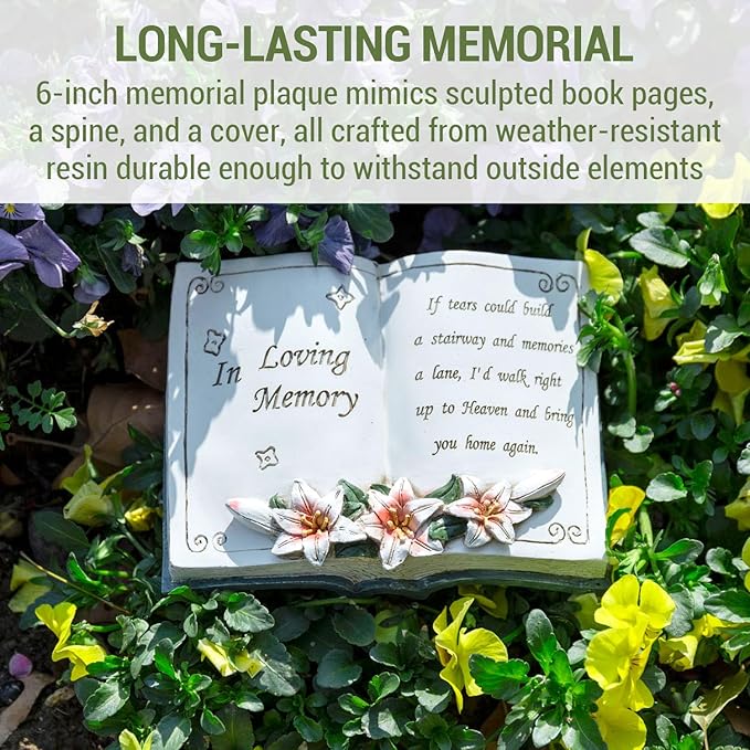 MyGift 6 Inch Memorial Garden Stone, Vintage Book Design Bereavement Gift for Loss of Loved One, Decorative Remembrance Plaque for Outdoor Garden & Cemetery Graveside Ornament