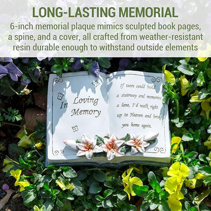 MyGift 6 Inch Memorial Garden Stone, Vintage Book Design Bereavement Gift for Loss of Loved One, Decorative Remembrance Plaque for Outdoor Garden & Cemetery Graveside Ornament