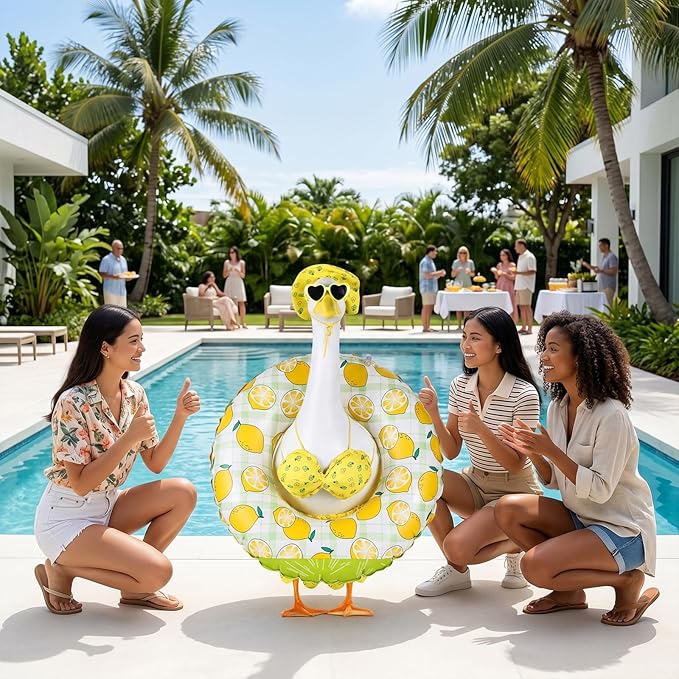 Bikini Porch Goose Outfits, 23" Goose Statue Bikini Lemon Costume Summer Porch Goose Outfits, Durable Hawaiian Goose Clothes with Sunglasses and Swim Ring, Outdoor Yard Patio Garden Decor