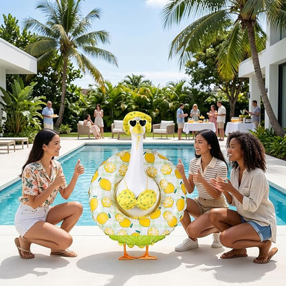 Bikini Porch Goose Outfits, 23" Goose Statue Bikini Lemon Costume Summer Porch Goose Outfits, Durable Hawaiian Goose Clothes with Sunglasses and Swim Ring, Outdoor Yard Patio Garden Decor