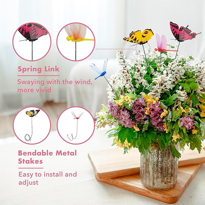 40 Pcs Decorative Butterfly Garden Stakes, 11.4 inch Waterproof Butterfly Picks for Flower Bouquet Arrangements, Colorful Plant Stick Kit Decorations for Patio Yard Pot (Multicolor)