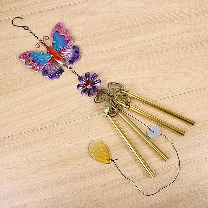 Animal Wind Chimes for Outside, Colorful Wind Chimes Aluminum Tube Wind Chime Outdoor Garden Wind Chime Decorative Chime of Wind for Indoor Living Room Office (Long-Butterfly)