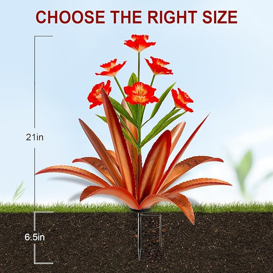 TOMBABY Huge Metal Agave Plants Outdoor Decoration Outdoor Garden Decorated with Flowers Mexican Yard Art Plant Garden Gift (1 Big red)