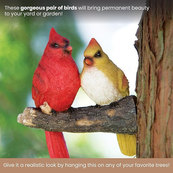 Bits and Pieces - 'Pair of Cardinals' Tree Hugger - Yard Decorations - Whimsical Tree Birds Sculpture - Garden Decoration - Garden Peeker Yard Art