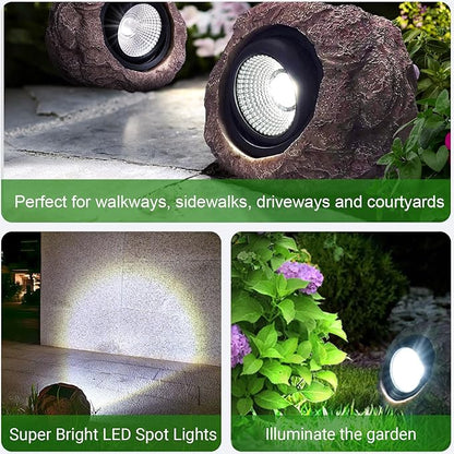 Solar Rock Lights Outdoor Waterproof - [4 Pack] Realistic Stone Solar Powered Garden Lights, LED Decorative Landscape Lighting for Pathway, Yard, Walkway, Lawn, Rockery, Warm White