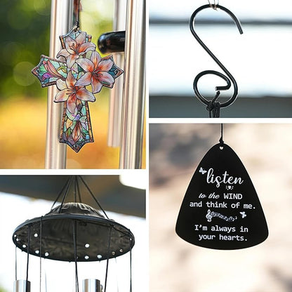 HDCRYSTALGIFTS 34'' Christian Gifts for Women Men, Memorial Wind Chimes for Outside, Religious Christian Sympathy Gifts for Loss of Loved One Mom Dad Friends Home Garden Decor (Cross)