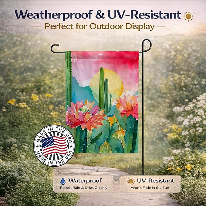Caroline's Treasures Arizona Saguaro Cactus Blossom in Watercolor Garden Flag Mailbox Flag Decorative Yard Flag Banner Outside Patio Artwork Yard Flower Beds, Garden Size, Multicolor